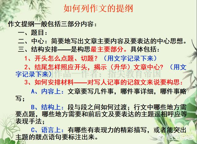 列提纲是什么意思
:写小学作文怎样列题纲？